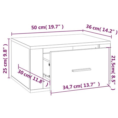 Nachtkastje wandgemonteerd 50x36x25 cm grijs sonoma eikenkleur 8720287222569 10