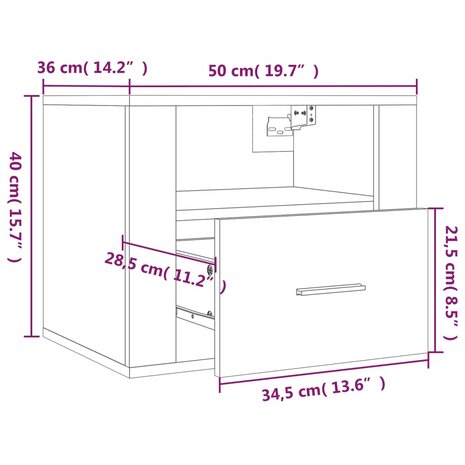 Nachtkastje wandgemonteerd 50x36x40 cm wit 8720287222842 10