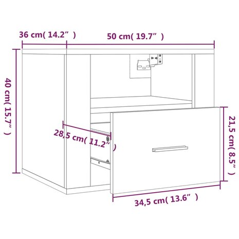 Nachtkastjes 2 st wandgemonteerd 50x36x40 cm zwart 8720287222873 11