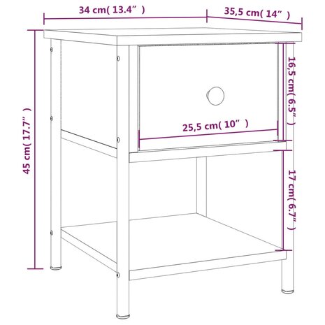 Nachtkastje 34x35,5x45 cm bewerkt hout bruin eikenkleur 8720845938208 11