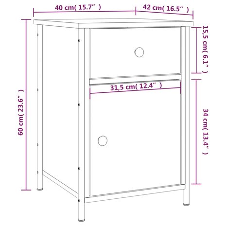 Nachtkastje 40x42x60 cm bewerkt hout bruin eikenkleur 8720845938703 12