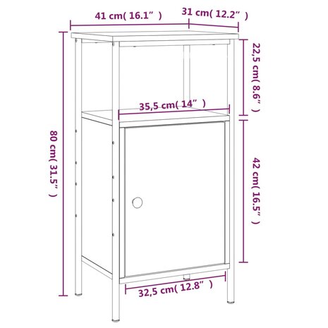 Nachtkastje 41x31x80 cm bewerkt hout zwart 8720845938826 12