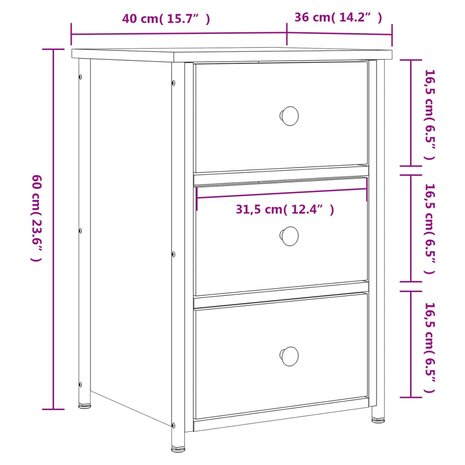 Nachtkastjes 2 st 40x36x60 cm bewerkt hout gerookt eikenkleurig 8720845939571 12