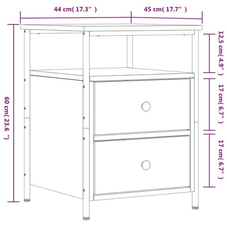 Nachtkastje 44x45x60 cm bewerkt hout gerookt eikenkleurig 8720845939663 11