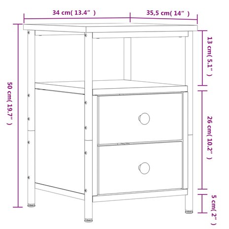 Nachtkastje 34x35,5x50 cm bewerkt hout gerookt eikenkleurig 8720845939762 11