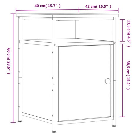 Nachtkastje 40x42x60 cm bewerkt hout bruin eikenkleur 8720845940003 12