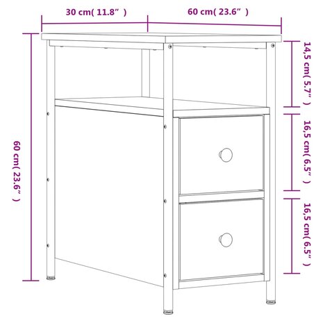 Nachtkastje 30x60x60 cm bewerkt hout gerookt eikenkleurig 8720845940263 11