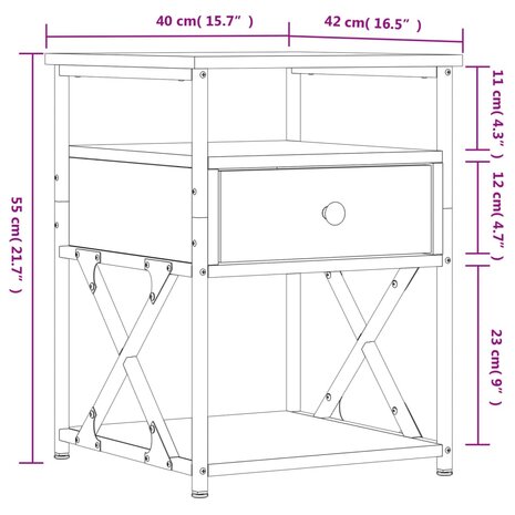 Nachtkastje 40x42x55 cm bewerkt hout gerookt eikenkleurig 8720845940362 11