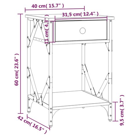 Nachtkastje 40x42x60 cm bewerkt hout gerookt eikenkleurig 8720845759827 11