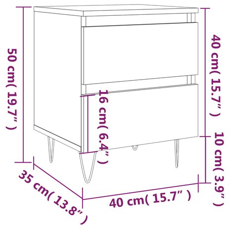 Nachtkastje 40x35x50 cm bewerkt hout hoogglans wit 8720845905316 11