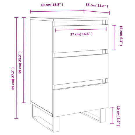 Nachtkastjes 2 st 40x35x69 cm bewerkt hout grijs sonoma eiken 8720845906047 11