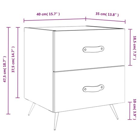 Nachtkastje 40x35x47,5 cm bewerkt hout wit 8720845908232 12