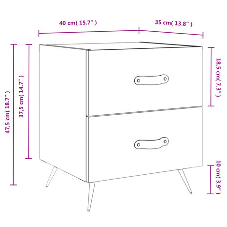 Nachtkastje 40x35x47,5 cm bewerkt hout betongrijs 8720845908317 12