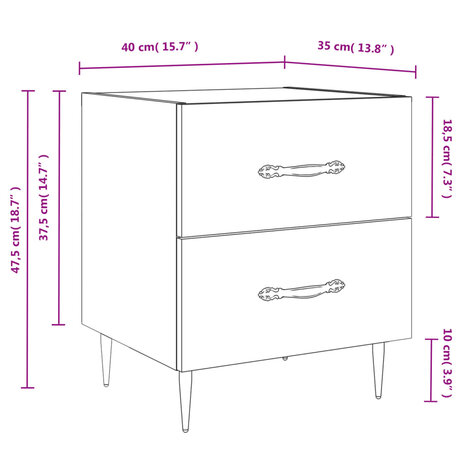 Nachtkastje 40x35x47,5 cm bewerkt hout sonoma eikenkleurig 8720845908454 12