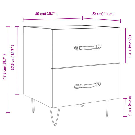 Nachtkastje 40x35x47,5 cm bewerkt hout betongrijs 8720845908799 12