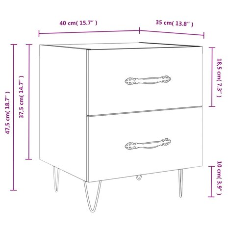 Nachtkastje 40x35x47,5 cm bewerkt hout bruin eikenkleur 8720845908850 12