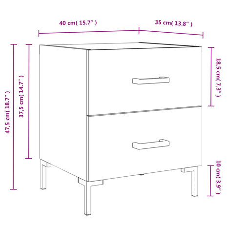 Nachtkastje 40x35x47,5 cm bewerkt hout sonoma eikenkleurig 8720845908935 12