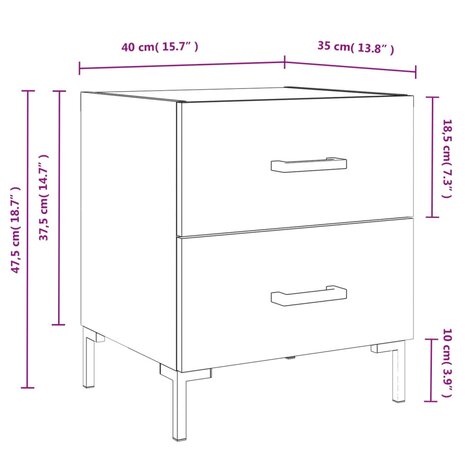 Nachtkastje 40x35x47,5 cm bewerkt hout grijs sonoma eikenkleur 8720845908997 12