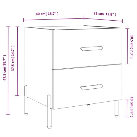 Nachtkastje 40x35x47,5 cm bewerkt hout hoogglans wit 8720845909079 12