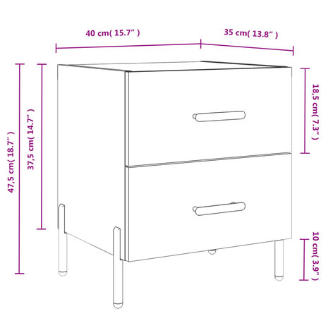 Nachtkastje 40x35x47,5 cm bewerkt hout betongrijs 8720845909116 12