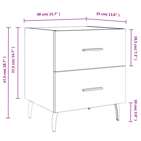 Nachtkastje 40x35x47,5 cm bewerkt hout betongrijs 8720845909277 12