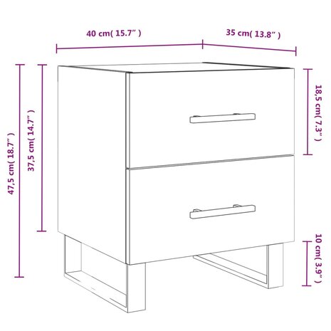 Nachtkastje 40x35x47,5 cm bewerkt hout hoogglans wit 8720845909390 12