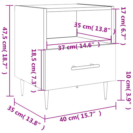 Nachtkastje 40x35x47,5 cm bewerkt hout wit 8720845909833 12