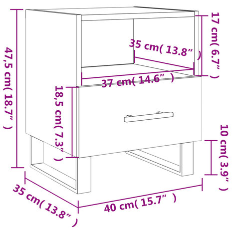 Nachtkastje 40x35x47,5 cm bewerkt hout hoogglans wit 8720845910679 12