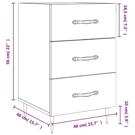 Nachtkastje 40x40x66 cm bewerkt hout hoogglans wit 8720845912178 12