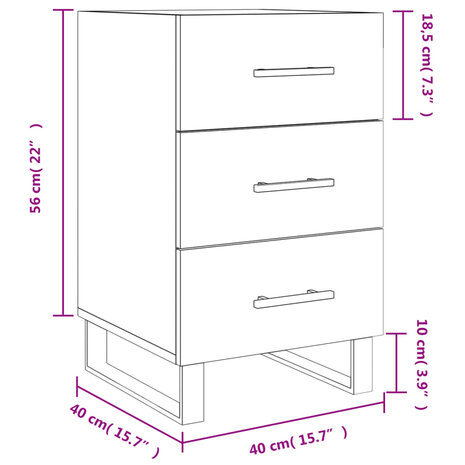 Nachtkastje 40x40x66 cm bewerkt hout hoogglans wit 8720845912659 12