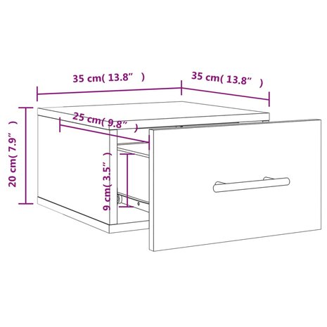 Nachtkastje wandgemonteerd 35x35x20 cm zwart 8720845946319 12