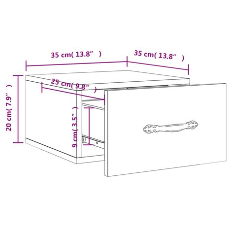 Nachtkastje wandgemonteerd 35x35x20 cm wit 8720845946456 12