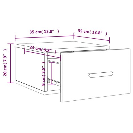 Nachtkastje wandgemonteerd 35x35x20 cm zwart 8720845946791 12