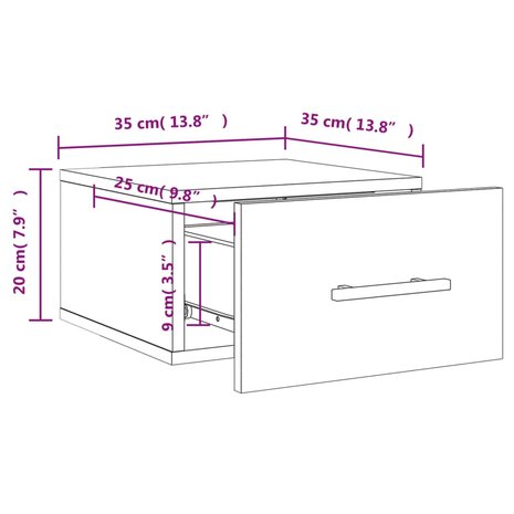 Nachtkastje wandgemonteerd 35x35x20 cm hoogglans wit 8720845947132 12