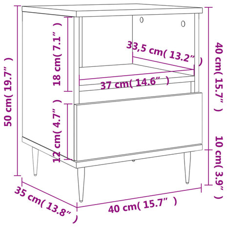 Nachtkastje 40x35x50 cm bewerkt hout wit 8721012109872 11