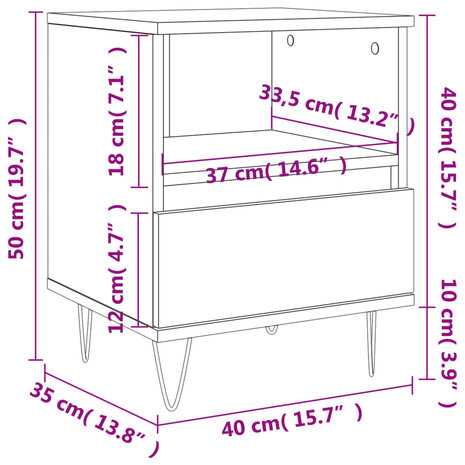 Nachtkastje 40x35x50 cm bewerkt hout hoogglans wit 8721012110076 11