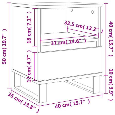 Nachtkastjes 2 st 40x35x50 cm bewerkt hout wit 8721012110205 12