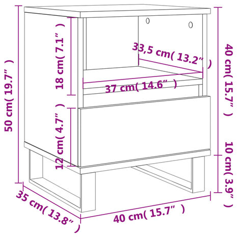 Nachtkastjes 2 st 40x35x50 cm bewerkt hout bruin eikenkleur 8721012110342 12