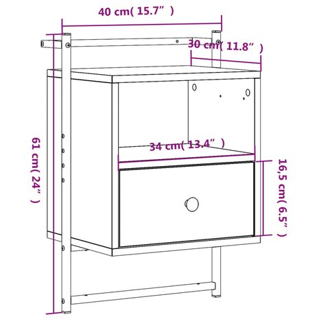 Nachtkastje wandgemonteerd 40x30x61 cm hout grijs sonoma eiken 8720845916022 10