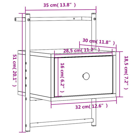 Nachtkastjes 2 st wandgemonteerd 35x30x51 cm hout bruineiken 8720845916152 11