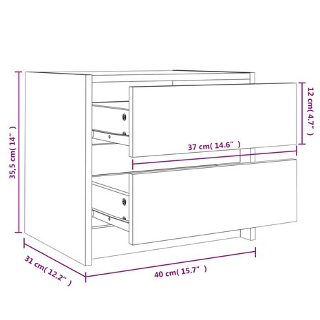 Nachtkastjes 2 st 40x31x35,5 cm massief grenenhout wit 8721012122581 11