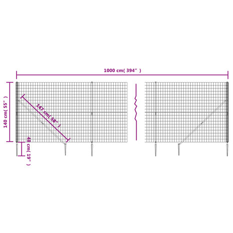 Draadgaashek met grondankers 1,4x10 m antracietkleurig 8720845780005 5