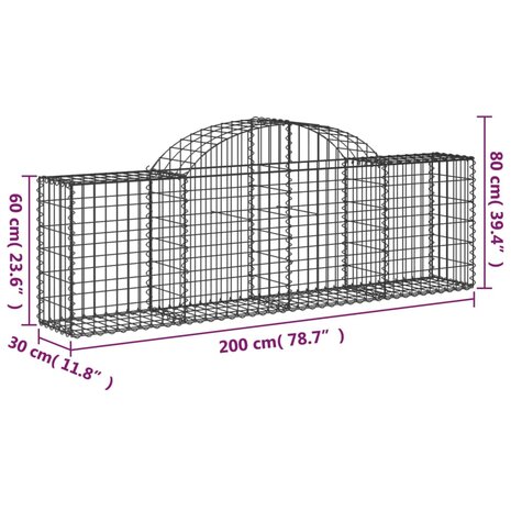 Schanskorven 4 st gewelfd 200x30x60/80 cm gegalvaniseerd ijzer 8720845566531 6