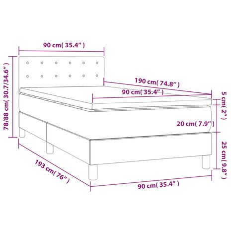 Boxspring met matras stof donkergrijs 90x190 cm 8720287450023 7