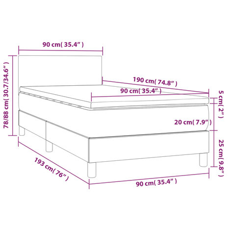 Boxspring met matras stof donkerbruin 90x190 cm 8720287450849 7