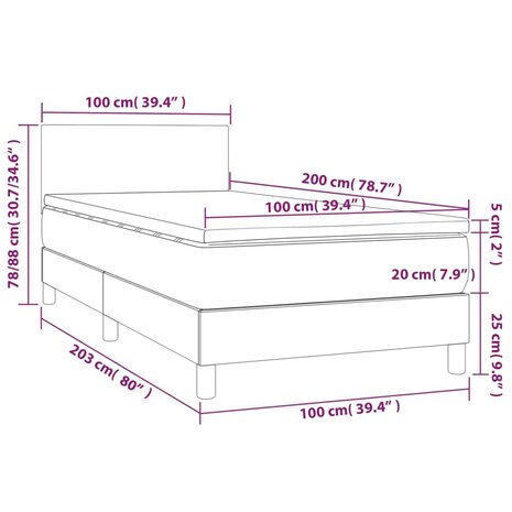 Boxspring met matras stof lichtgrijs 100x200 cm 8720287450979 7