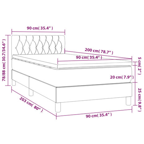 Boxspring met matras stof donkergrijs 90x200 cm 8720287454908 7