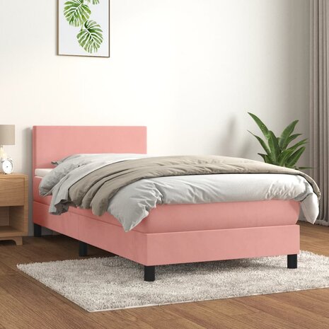 Boxspring met matras fluweel roze 90x200 cm 8720287458302 1