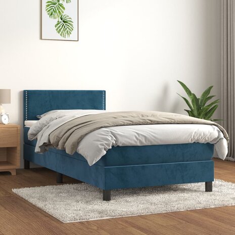 Boxspring met matras fluweel donkerblauw 90x200 cm 8720287458890 1