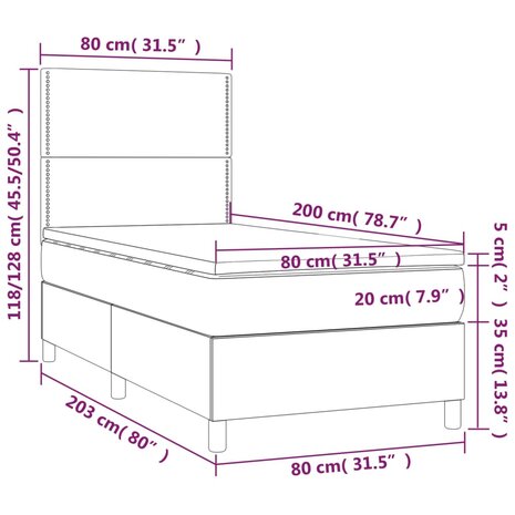 Boxspring met matras stof lichtgrijs 80x200 cm 8720845508739 6